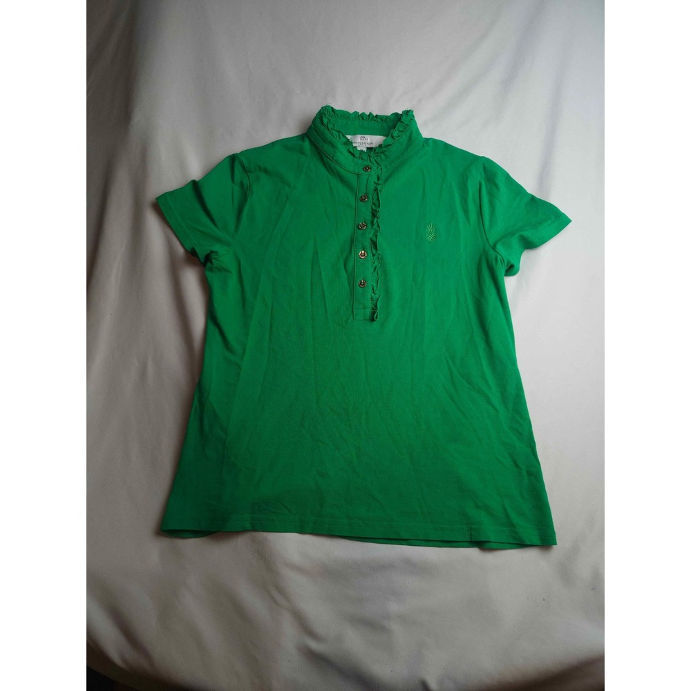 Jean-Pierre Klifa Paris Green Ruffle Collar Polo Shirt Womens Medium Pineapple